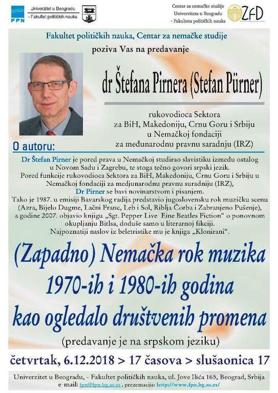 Predavanje - (Zapadno) Nemačka rok muzika 1970-ih i 1980-ih godina kao ogledalo društvenih promena