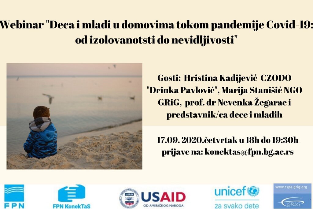 Vebinar: "Deca i mladi u domovima tokom pandemije Kovid-19: od izolovanosti do nevidljivosti"
