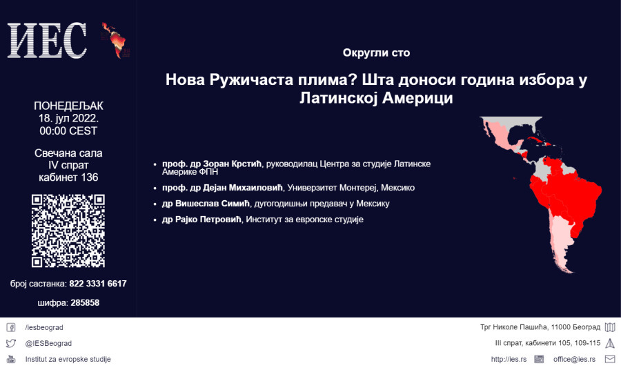 Позив на округли сто ,,Нова Ружичаста плима? Шта доноси година избора у Латинској Америци”
