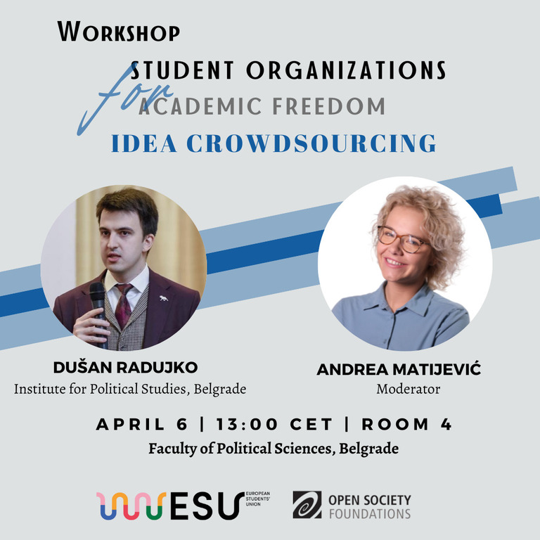 Позив за учешће у едукативној радионици “Student Organizations for Academic Freedom: Idea Crowdsourcing”