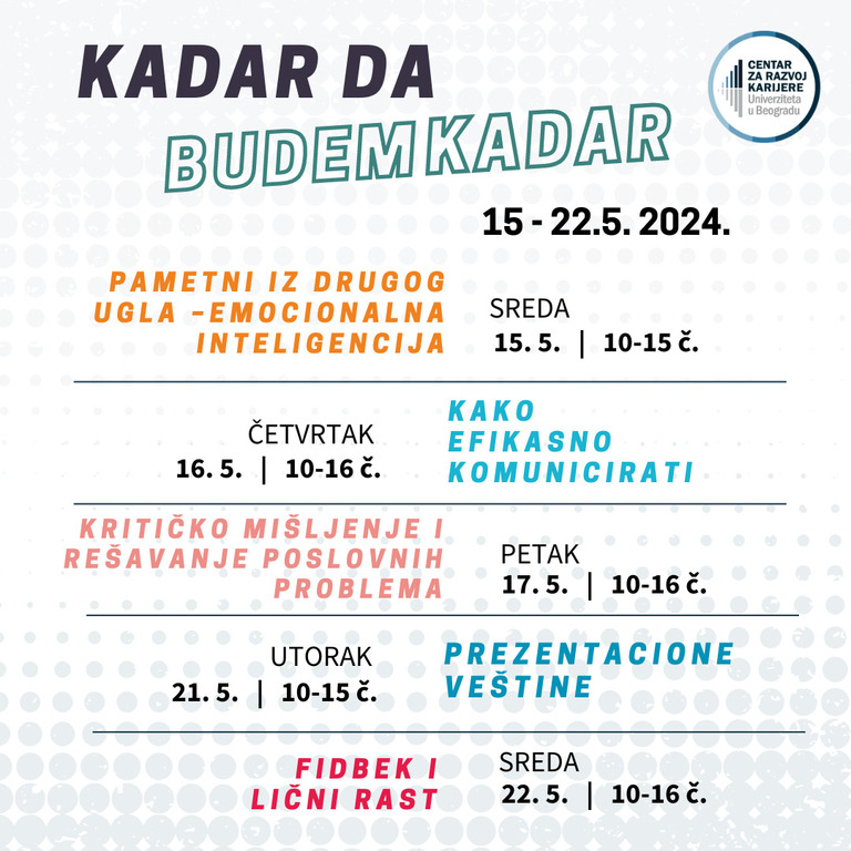 Otvoreno prijavljivanje za novi ciklus treninga KADAR DA BUDEM KADAR